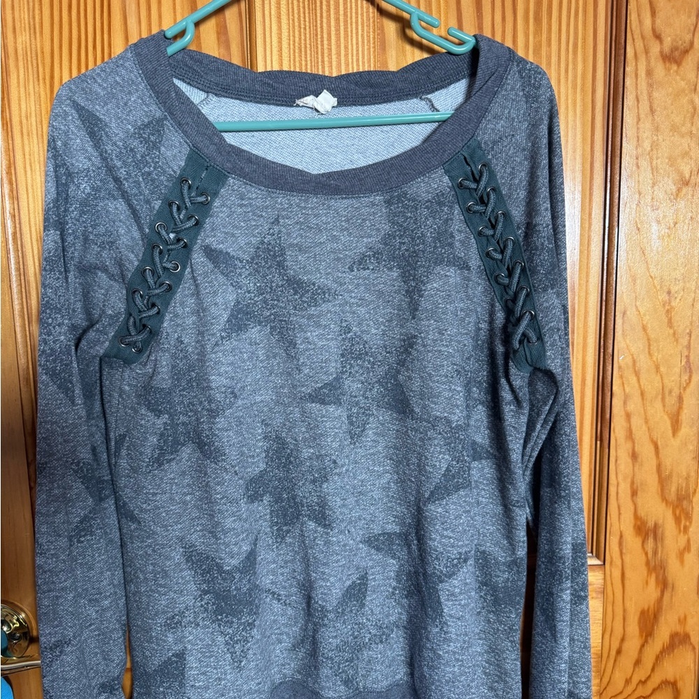 Hem & Thread Grey Star Lace-Up Long Sleeve Top
